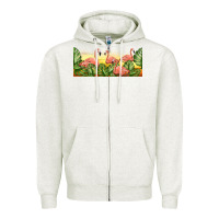 Oatmeal Heather flamingos with sunset Zipper Hoodie - TumblerDesignByShophia