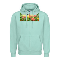 Seafoam flamingos with sunset Zipper Hoodie - TumblerDesignByShophia