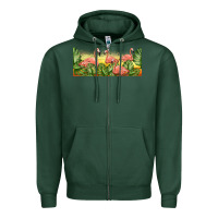 Sports Green flamingos with sunset Zipper Hoodie - TumblerDesignByShophia