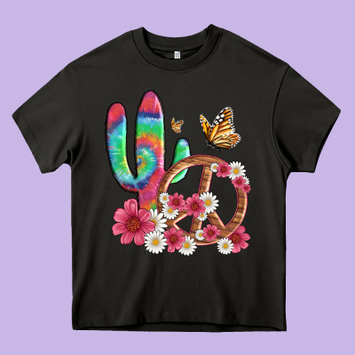 Cactus Peace Sign Flowers And Butterflys Heavy Core Tee Designed By Artiststas