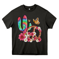 Asphalt cactus peace sign flowers and butterflys Heavy Core Tee - Artiststas