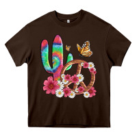 Chocolate Brown cactus peace sign flowers and butterflys Heavy Core Tee - Artiststas
