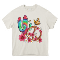 Cream cactus peace sign flowers and butterflys Heavy Core Tee - Artiststas