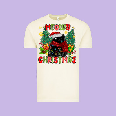 Meowy Christmas Black Cat Vintage Tee Designed By Maliassmallbusiness