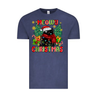 Vintage Denim meowy christmas black cat Vintage Tee - MaliasSmallBusiness