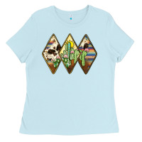 Baby Blue cactus serape cowhide Ladies Tee - JahusDesignShop