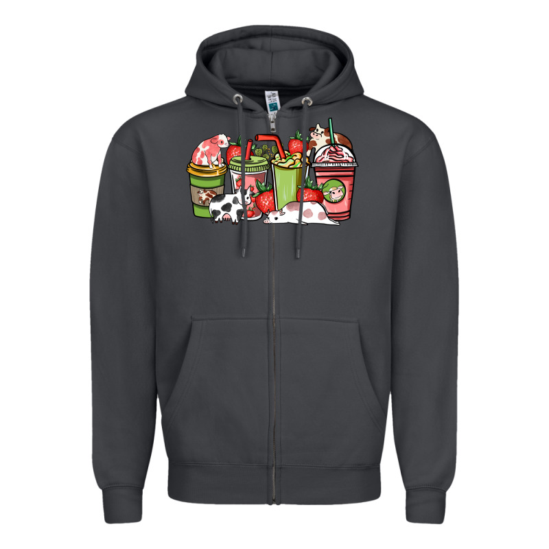 Cow And Strawberry Coffee Cups Zipper Hoodie by HowdyJamesFarm | Teevron