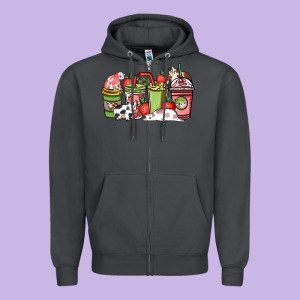 Cow And Strawberry Coffee Cups Zipper Hoodie Designed By Howdyjamesfarm