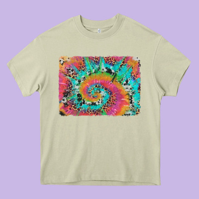 Tie Dye Leopard Cowhide Glitter Background Heavy Core Tee Designed By Artiststas