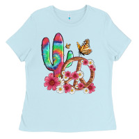 Baby Blue cactus peace sign flowers and butterflys Ladies Tee - Artiststas