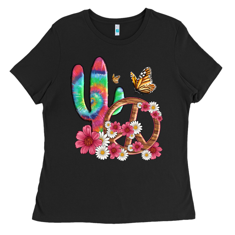 Cactus Peace Sign Flowers And Butterflys Ladies Tee by Artiststas | Teevron