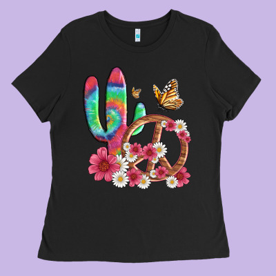 Cactus Peace Sign Flowers And Butterflys Ladies Tee Designed By Artiststas
