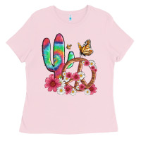 Bubblegum Pink cactus peace sign flowers and butterflys Ladies Tee - Artiststas