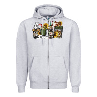 Heather Grey Cowhide coffee cups Zipper Hoodie - HowdyJamesFarm