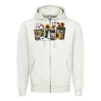 Oatmeal Heather Cowhide coffee cups Zipper Hoodie - HowdyJamesFarm