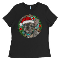 Black Frenchie Christmas Ladies Tee - RanaPortraitStore