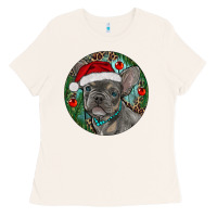 Bone Frenchie Christmas Ladies Tee - RanaPortraitStore