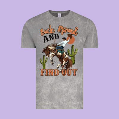 Buck Around And Find Out Rodeo Cowboy Vintage Tee Designed By Maliassmallbusiness