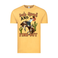 Vintage Mustard buck around and find out rodeo cowboy Vintage Tee - MaliasSmallBusiness