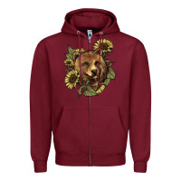 Burgundy Bear head sunflower Zipper Hoodie - HowdyJamesFarm