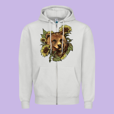 Bear Head Sunflower Zipper Hoodie Designed By Howdyjamesfarm