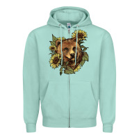 Seafoam Bear head sunflower Zipper Hoodie - HowdyJamesFarm