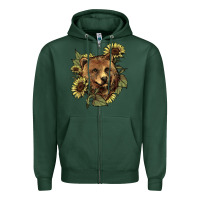 Sports Green Bear head sunflower Zipper Hoodie - HowdyJamesFarm