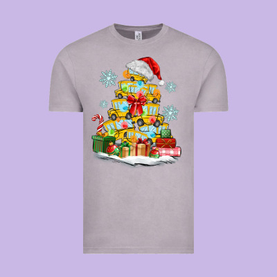 Christmas Tree With School Bus Vintage Tee Designed By Maliassmallbusiness