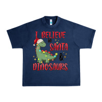 Navy i believe in santa & dinosaurs Urban Heavy Tee - MaliasSmallBusiness