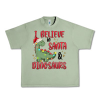 Oil Green i believe in santa & dinosaurs Urban Heavy Tee - MaliasSmallBusiness