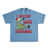 Pebble Blue i believe in santa & dinosaurs Urban Heavy Tee - MaliasSmallBusiness