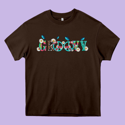 Groovy With Peace  Sign Flowers Heavy Core Tee Designed By Artiststas