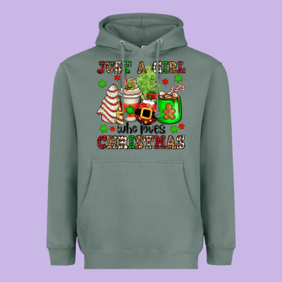 Just A Girl Who Loves Christmas Heavyweight Hoodie Designed By Oliviacreatesart