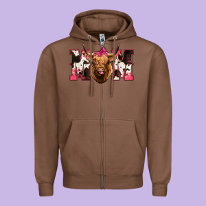 Western Highland Cow Mom Zipper Hoodie Designed By Howdyjamesfarm