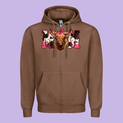 Western Highland Cow Mom Zipper Hoodie Designed By Howdyjamesfarm