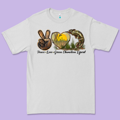 Peace Love Green Chameleon Lizard Premium Tee Designed By Lillyallendesigns