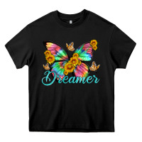 Black dreamer with Butterfly and sunflowers Heavy Core Tee - Artiststas