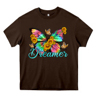 Chocolate Brown dreamer with Butterfly and sunflowers Heavy Core Tee - Artiststas