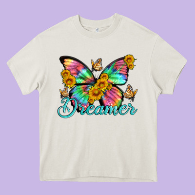 Dreamer With Butterfly And Sunflowers Heavy Core Tee Designed By Artiststas