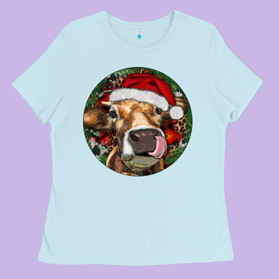 Hereford Cow Christmas Ladies Tee Designed By Ranaportraitstore