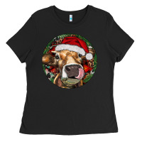 Black Hereford Cow Christmas Ladies Tee - RanaPortraitStore