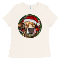 Bone Hereford Cow Christmas Ladies Tee - RanaPortraitStore
