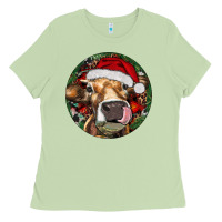 Matcha Hereford Cow Christmas Ladies Tee - RanaPortraitStore