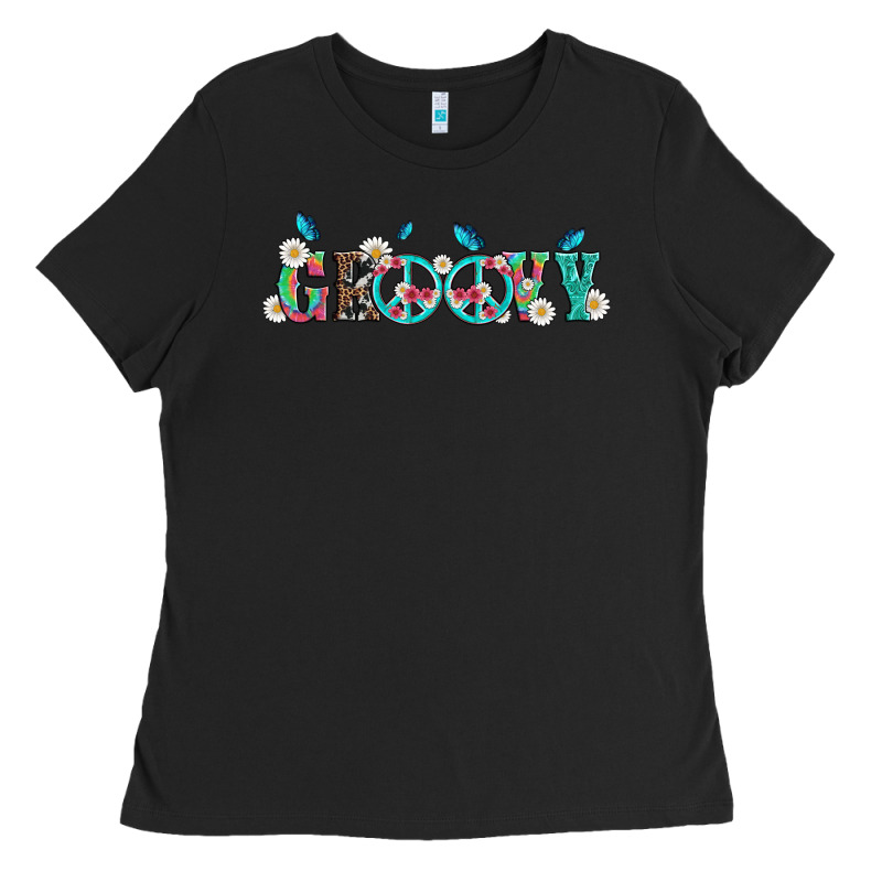 Groovy With Peace  Sign Flowers Ladies Tee by Artiststas | Teevron