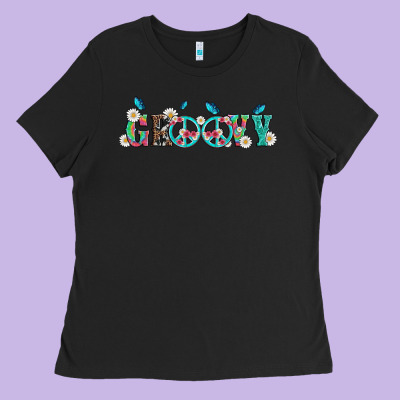 Groovy With Peace  Sign Flowers Ladies Tee Designed By Artiststas