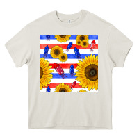 Cream patriotic sunflowers Heavy Core Tee - BundleAndBundleShop