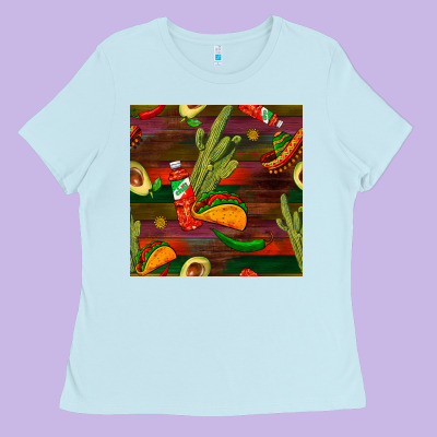 Mexican Food Seamless Pattern Ladies Tee Designed By Bundleandbundleshop
