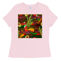 Bubblegum Pink mexican food seamless pattern Ladies Tee - BundleAndBundleShop