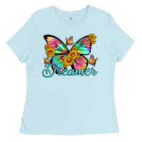 Baby Blue dreamer with Butterfly and sunflowers Ladies Tee - Artiststas