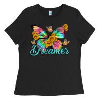 Black dreamer with Butterfly and sunflowers Ladies Tee - Artiststas